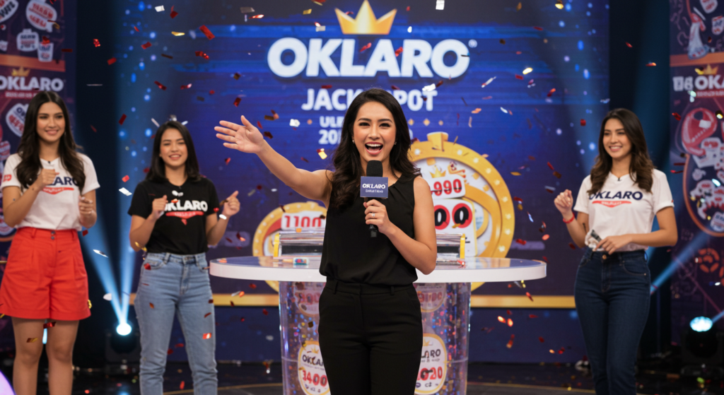 Host announcing the results of OkLaro Online Lotto draw